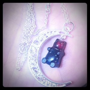 Handmade Silver Moon Gummy Bear Sterling Necklace